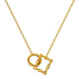 18K Double Irregular Circle Square Pendant Necklace Retro Geometric Jewelry