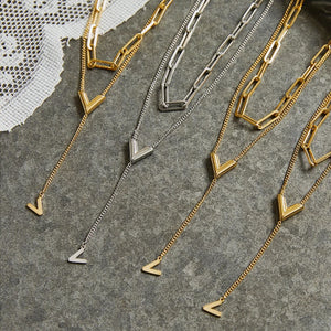 18K Double Layered Fringed Sweater Chain Necklace
