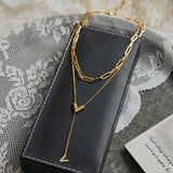 18K Double Layered Fringed Sweater Chain Necklace