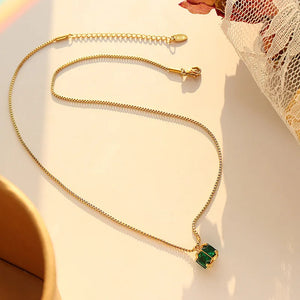 18K Emerald Zircon Necklace Earrings Set