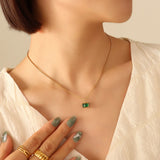18K Emerald Zircon Necklace Earrings Set