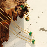 18K Emerald Zircon Necklace Earrings Set