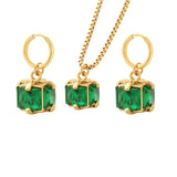 18K Emerald Zircon Necklace Earrings Set