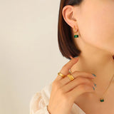 18K Emerald Zircon Necklace Earrings Set