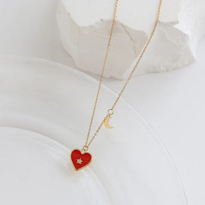 18K Red Heart Love Star Moon Chain Necklace Pendant