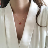 18K Red Heart Love Star Moon Chain Necklace Pendant