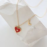18K Red Heart Love Star Moon Chain Necklace Pendant