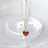 18K Red Heart Love Star Moon Chain Necklace Pendant