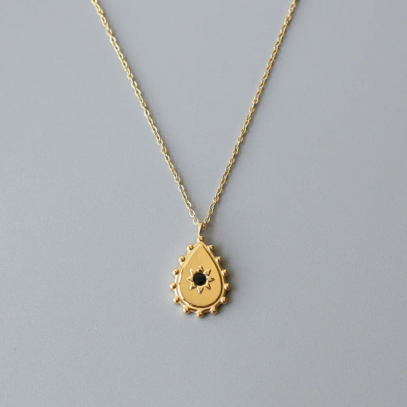 18K Evil Eye Clavicle Necklace Pendants Water Drop CZ Zircon Choker Necklace