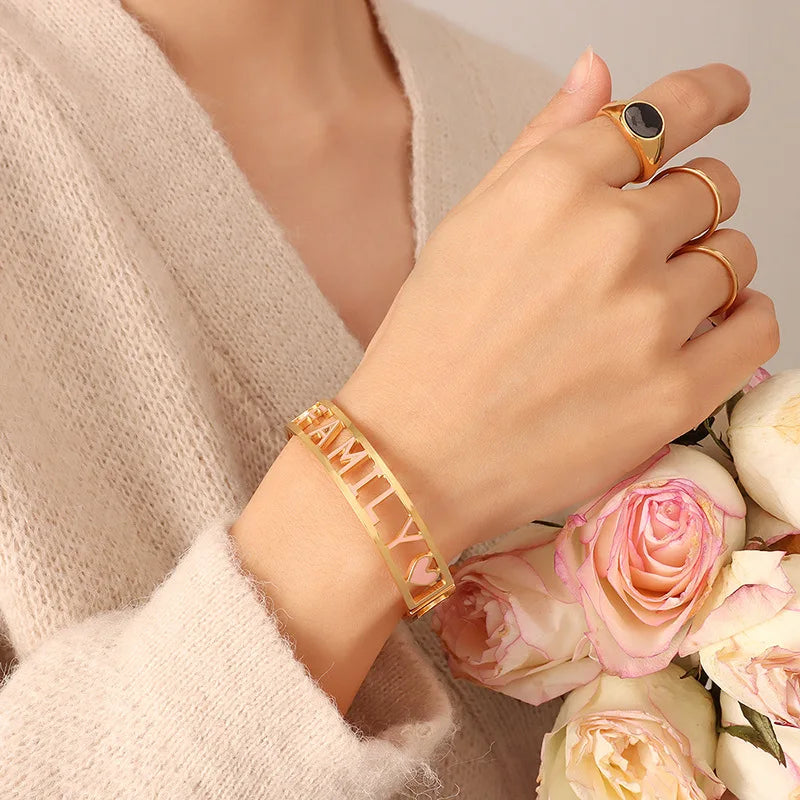 18K Niche Letter Cuff Bracelet Family Wrap Bangle Jewelry