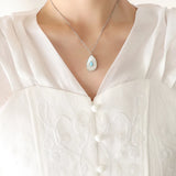 18K Avocado Opal Inlaid Water Drop Pendant Necklace