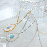 18K Avocado Opal Inlaid Water Drop Pendant Necklace