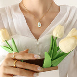 18K Avocado Opal Inlaid Water Drop Pendant Necklace