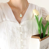 18K Avocado Opal Inlaid Water Drop Pendant Necklace