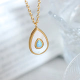 18K Avocado Opal Inlaid Water Drop Pendant Necklace