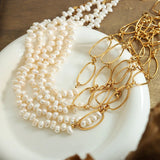 18K Baroque Oval Freshwater Pearl Clavicle Chain Necklace