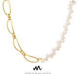18K Baroque Oval Freshwater Pearl Clavicle Chain Necklace