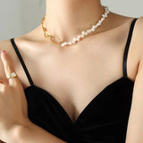 18K Baroque Oval Freshwater Pearl Clavicle Chain Necklace