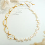 18K Baroque Oval Freshwater Pearl Clavicle Chain Necklace