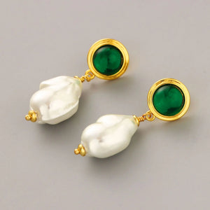 Baroque Pearl Drop Earrings Crystal Glass 925 Silver Needle Jewelry