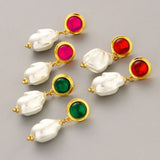 Baroque Pearl Drop Earrings Crystal Glass 925 Silver Needle Jewelry