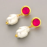 Baroque Pearl Drop Earrings Crystal Glass 925 Silver Needle Jewelry