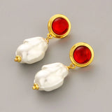Baroque Pearl Drop Earrings Crystal Glass 925 Silver Needle Jewelry