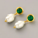 Baroque Pearl Drop Earrings Crystal Glass 925 Silver Needle Jewelry