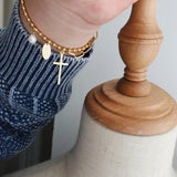18K Cross Pearl Oval Lucky Bracelet Bead Chain