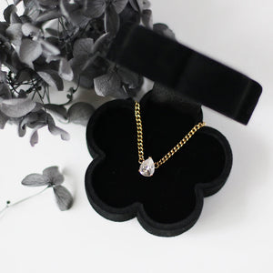 18K Cuban Chain Heart Crystal Drop Pendant Necklace for Women