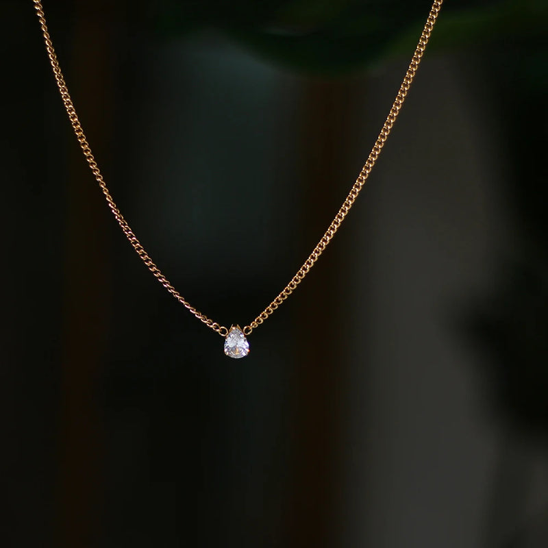 18K Cuban Chain Heart Crystal Drop Pendant Necklace for Women