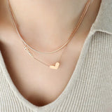 18K Double Layered Love Peach Heart Clavicle Chain Necklace for Girl