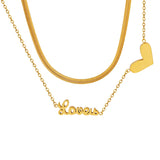 18K Double Layered Love Peach Heart Clavicle Chain Necklace for Girl
