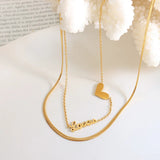 18K Double Layered Love Peach Heart Clavicle Chain Necklace for Girl