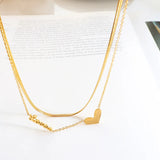 18K Double Layered Love Peach Heart Clavicle Chain Necklace for Girl