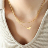 18K Double Layered Love Peach Heart Clavicle Chain Necklace for Girl