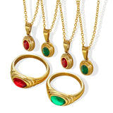 18K Egyptian Pharaoh Red Green Eye Gem Zircon Inlaid Jewelry Set