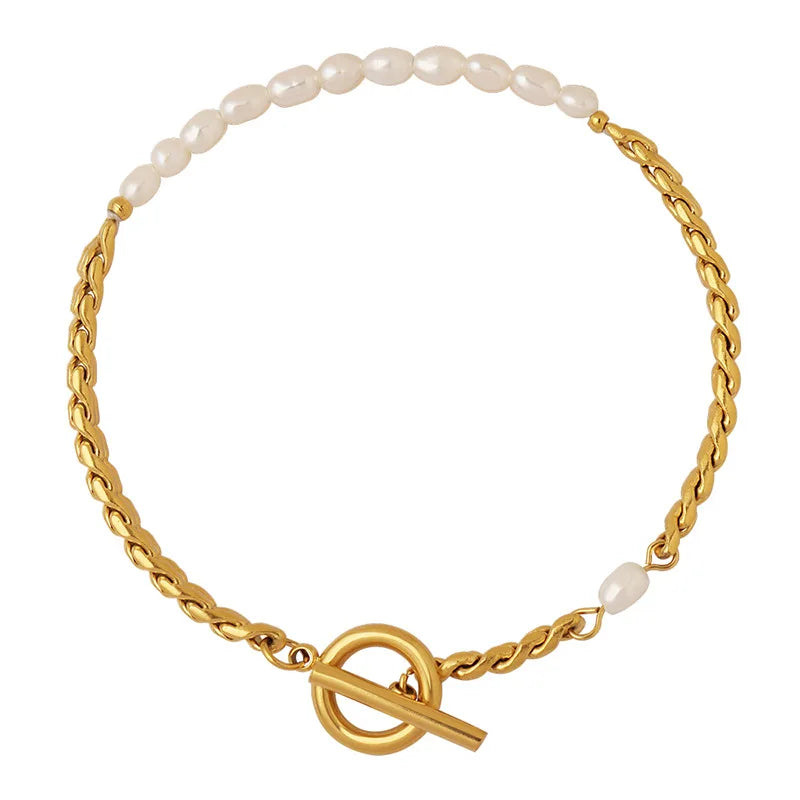 18K Freshwater Pearl OT Buckle Bracelets Beaded Bracelet