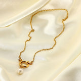 18K Freshwater Pearl Pendant Necklace Sailor Clasp Accessory