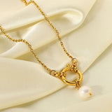 18K Freshwater Pearl Pendant Necklace Sailor Clasp Accessory