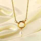 18K Freshwater Pearl Pendant Necklace Sailor Clasp Accessory