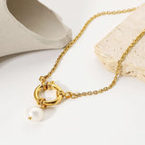 18K Freshwater Pearl Pendant Necklace Sailor Clasp Accessory
