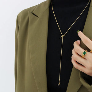18K Heart Knotted Sweater Chain Tassel Necklace Minimalist
