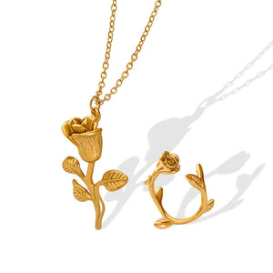 Retro Rose Flower Necklace & Bracelet Set