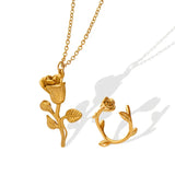 Retro Rose Flower Necklace & Bracelet Set