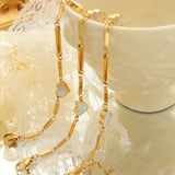 Peach Heart Sea Shell Bracelet with Bamboo Chain Jewelry