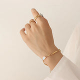 Peach Heart Sea Shell Bracelet with Bamboo Chain Jewelry