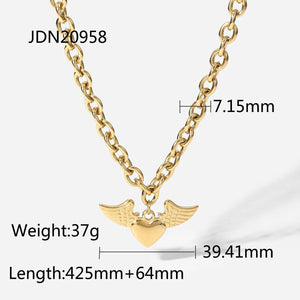 18K Retro O-Chain Necklace Angel Wings Heart Bracelet