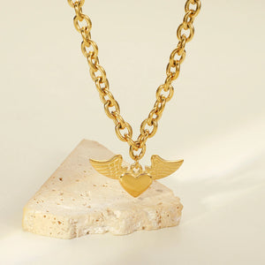 18K Retro O-Chain Necklace Angel Wings Heart Bracelet