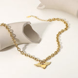 18K Retro O-Chain Necklace Angel Wings Heart Bracelet